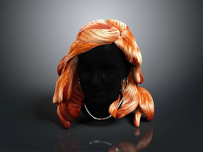 Stylish Orange Red Braided Hat On Mannequin Head With Earrings And Necklace 3d model