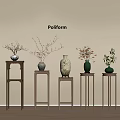 Pollform Flower Stands with Various Designs and Decorative Vases Holding Plants in Modern Minimalist Interior