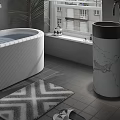 Modern Marble Column Washbasin in Bathroom with Window Plant and Rug