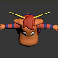 Cartoon Moose Character With Yellow Antlers Red Hat And Striped Sweater Open Arms Gray Background