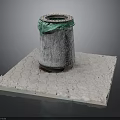 Concrete Trash Bin Setup With Green Trash Bag On Square Stone Slab
