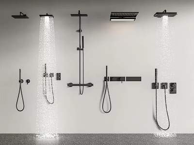 Modern Black Shower Heads With Handheld Sprayers And Wall Mounted Bathroom Fixtures 3d model