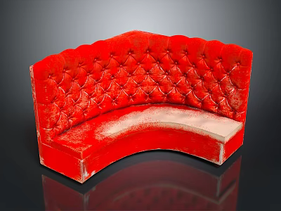 Red Curved Multi Seat Sofa With Tufted Diamond Pattern And Velvet Upholstery 3d model