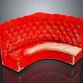 Red Curved Multi Seat Sofa With Tufted Diamond Pattern And Velvet Upholstery
