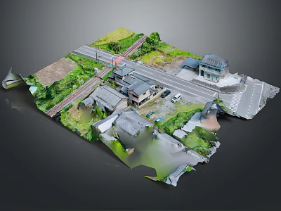 Cartoon Style Scenic Miniature Town with Roads Houses Trees and Crossroads 3d model