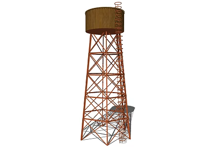 Industrial Water Tower Equipment Featuring Metal Support Framework And Maintenance Ladder 3d model