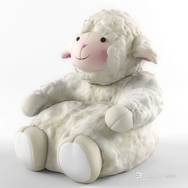 Cute White Fluffy Sheep Plush Doll with Soft Material and Sitting Posture 3d model 