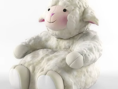 Cute White Fluffy Sheep Plush Doll with Soft Material and Sitting Posture 3d model