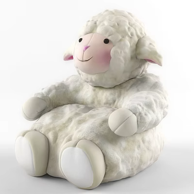 Cute White Fluffy Sheep Plush Doll with Soft Material and Sitting Posture 3d model