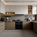 Modern Kitchen Interior Design With White Wood Cabinets Stainless Steel Fridge Gray Countertops And Appliances