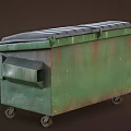 Outdoor Public Green Trash Bin With Wheels Lid And Warning Labels