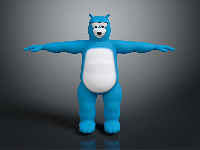 Blue Cartoon Bear Character With White Belly And Open Arms 3d model