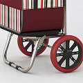 Public Facility Red Striped Shopping Cart With Metal Frame And Red Wheels