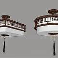 Chinese Style Round And Square Pendant Lights With Wooden Frame White Lampshade And Tassels
