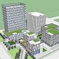 Modern Multiple Office Buildings Complex With Green Roofs And Landscape Design 3d model