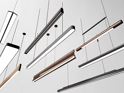 Modern Linear Pendant Lights With Various Designs And Metal Wooden Finishes For Interior Lighting Decor 3d model