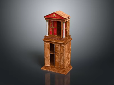 Classical Style Wooden Sculpture With Multi Layered Structure Red Panels And Gold Accents 3d model