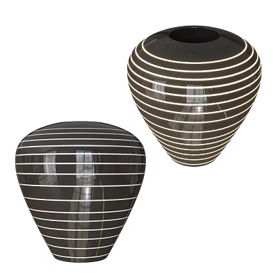 Ceramic Vessels Two Modern Black And White Striped Glossy Decorative Vases 3d model