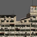 Weathered Residential Building Facade With Numerous Air Conditioning Units And Balconies