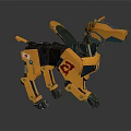 Yellow And Black Mechanical Dog With Robotic Joints And Metal Structure