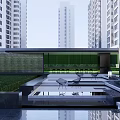 Modern High rise Residential Building Exterior With Central Entrance And Green Landscaping