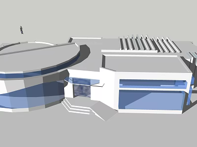Modern Architecture Exterior Design With Circular And Rectangular Structure Glass Windows And Roof Louvers 3d model