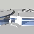 Modern Architecture Exterior Design With Circular And Rectangular Structure Glass Windows And Roof Louvers