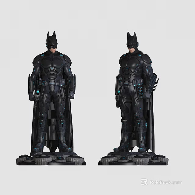 Game and Movie Character Batman Statue with Black Suit Blue Lights and Base Stand 3d model 
