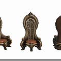 Exquisite Carved Royal Throne Style Wooden Single Chair With Comfortable Leather Seat Multi Angle