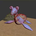 3D Blue Purple Gradient Creature With Large Ears Spotted Shell On Sandy Ground Rock Background