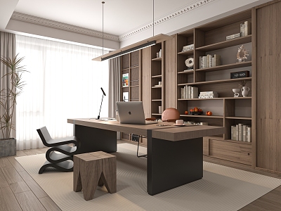 Modern study desk and chair combination bookcase 3d model