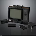 Vintage Electronic TV Set With Classic VHS Tapes And Retro Video Accessories