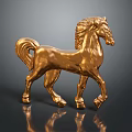 Shiny Golden Horse Sculpture With Metallic Finish And Decorative Design For Art Decor