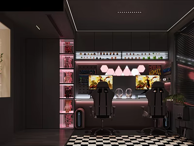 Modern Gaming Room Interior With Gaming Chairs And Dual Monitors 3d model