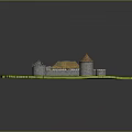 3D Castle Model With Moat Towers Grass And Bridge Design 3d model
