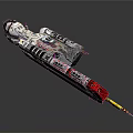 Detailed Sci Fi Spaceship 3D Model With Gray Red Body And Yellow Propulsion