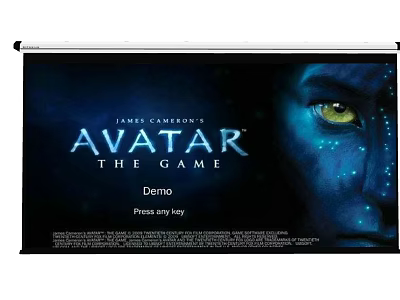 Projection Monitoring Displaying Avatar The Game Demo With Blue Character Yellow Eyes And Glowing Patterns 3d model