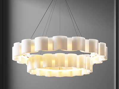 Elegant Modern Two Tiered White Circular Chandelier With Warm Illuminated Light 3d model