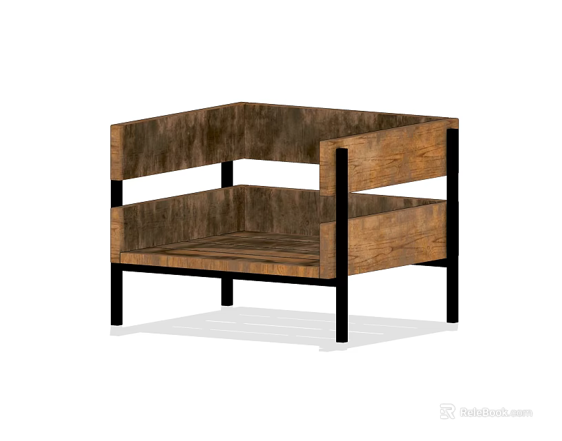 Modern Minimalist Accent Chair with Wooden Panel Design and Black Metal Legs 3d model 