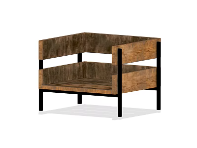 Modern Minimalist Accent Chair with Wooden Panel Design and Black Metal Legs 3d model
