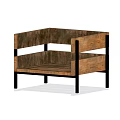 Modern Minimalist Accent Chair with Wooden Panel Design and Black Metal Legs