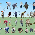 Multiple People Performing Various Farming Activities With Traditional Tools 3d model