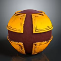 Vintage Decorative Sphere With Red Base And Yellow Cross Panels Design