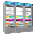 Stainless Steel Commercial Display Refrigerator Freezer With Three Glass Doors And Beverages