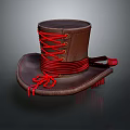 Brown Leather Hat With Red Laces And Classic Design For Daily Use 3d model