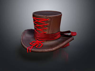 Brown Leather Hat With Red Laces And Classic Design For Daily Use 3d model