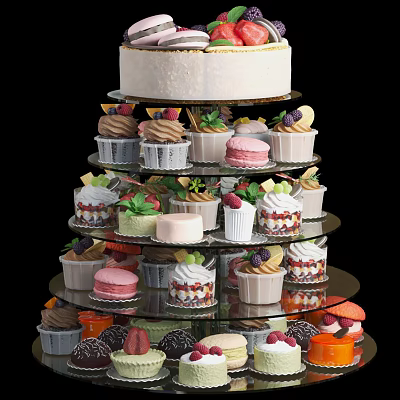 Modern dessert cake dessert fruit wedding cake dessert blueberry cream food fruit cake candy macaroni 3d model