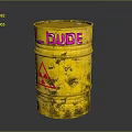 Old Yellow Rusty Barrel With Radioactive Symbol And L-bude Text