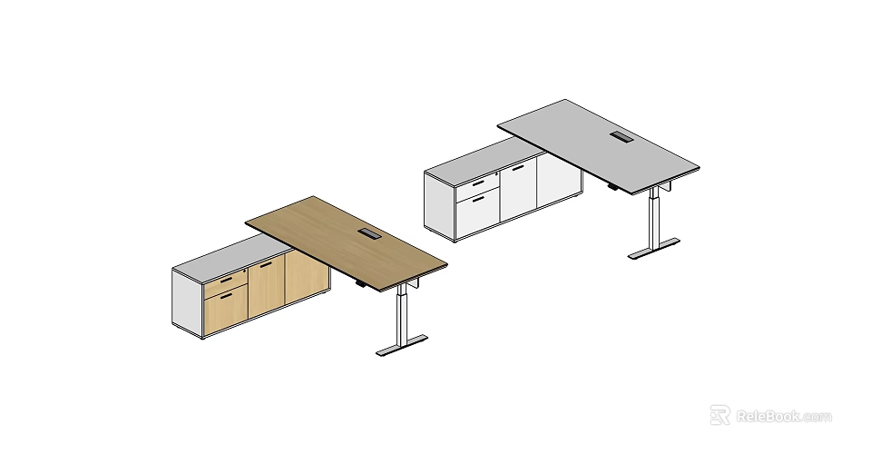 Modern Office Desk Designs With Brown Gray Tops And Storage Cabinets 3d model 