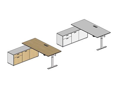 Modern Office Desk Designs With Brown Gray Tops And Storage Cabinets 3d model